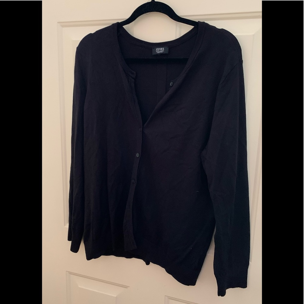 Three Jones New York cardigan sweaters. Gray, black and light blue, all size XL.